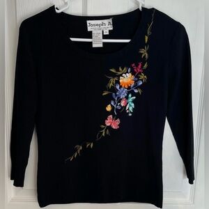 Embroidered Women’s Black Sweater, Size Medium